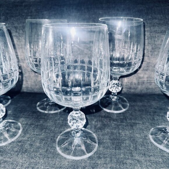 Set Of 6 Vtg Crystal Bohemia Belfast Wine Water Goblet Glasses Diamond Cut Stem - Picture 2 of 6